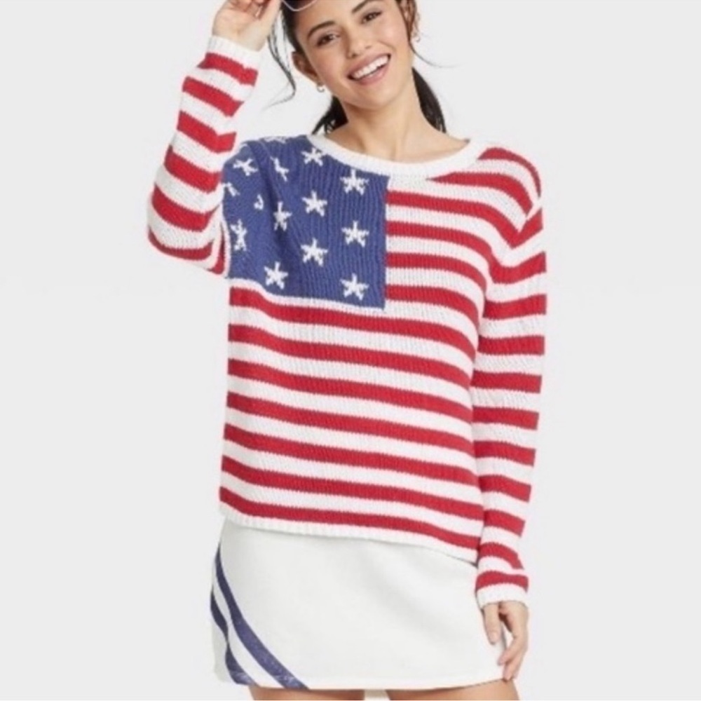 Grayson Threads American Flag 🇺🇸 Americana Knit Cotton Blend Sweater Sz S - Picture 1 of 9